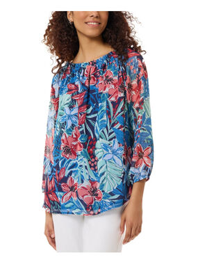 Jones New York Women's Size Small Floral Printed Smocked-Neck Blouse NWT